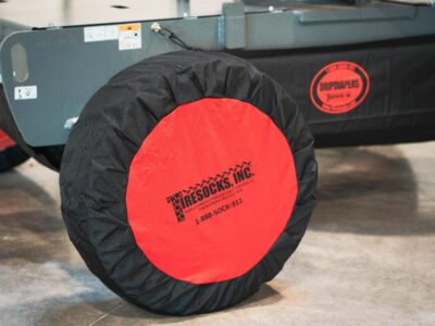 Tire covered with a TireSock for protection