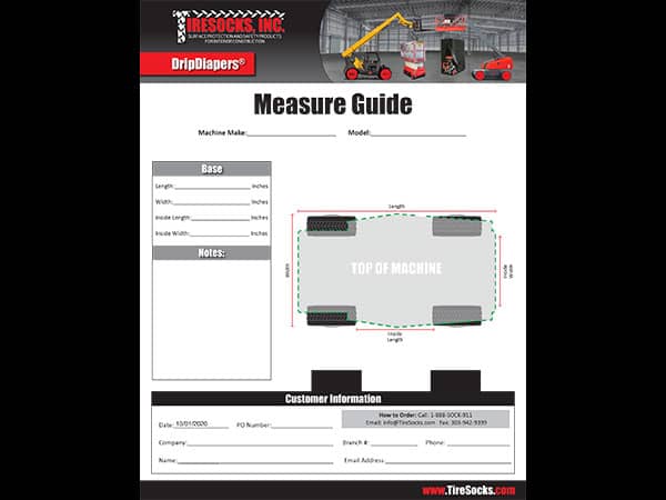 Measure Guide for DripDiapers, drip diapers, scissor lift diapers, scissor lift floor protection, lift diapers, boom lift catch by TireSocks